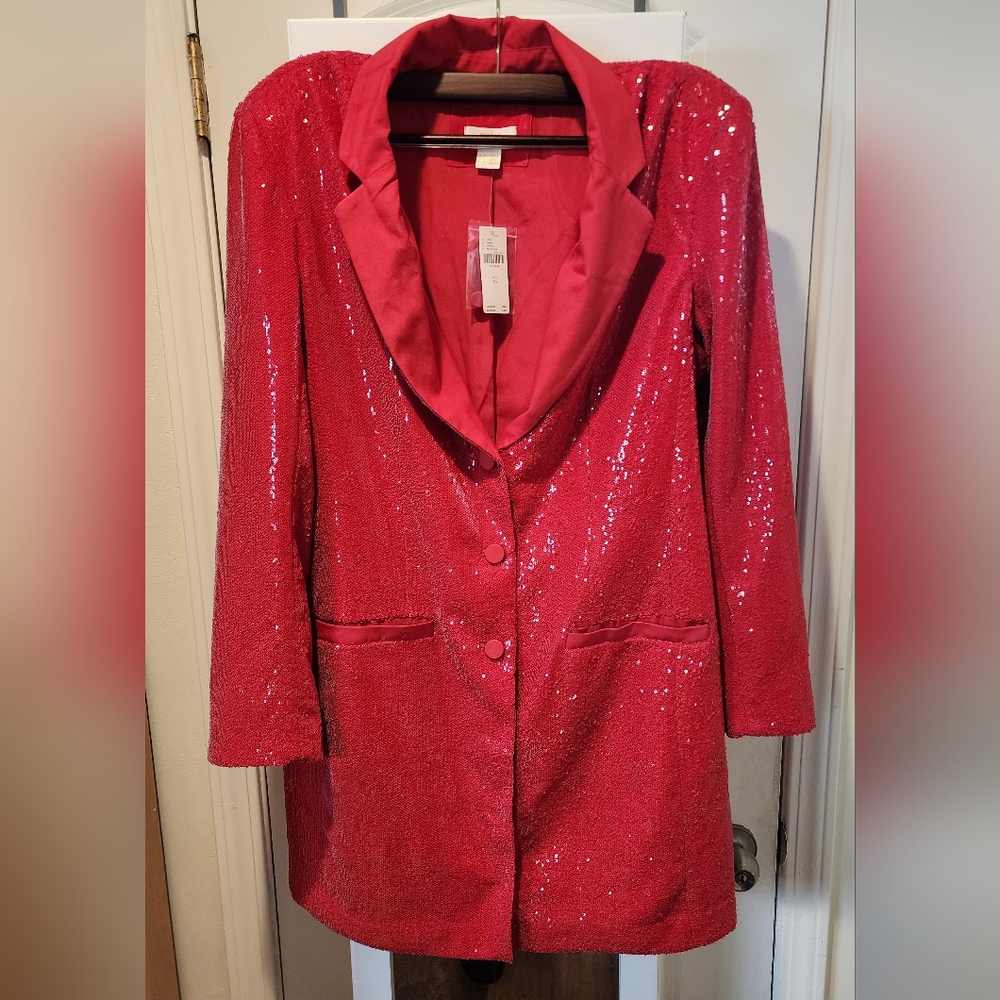 Maeve × Anthropologie Sequin Red Blazer Dress